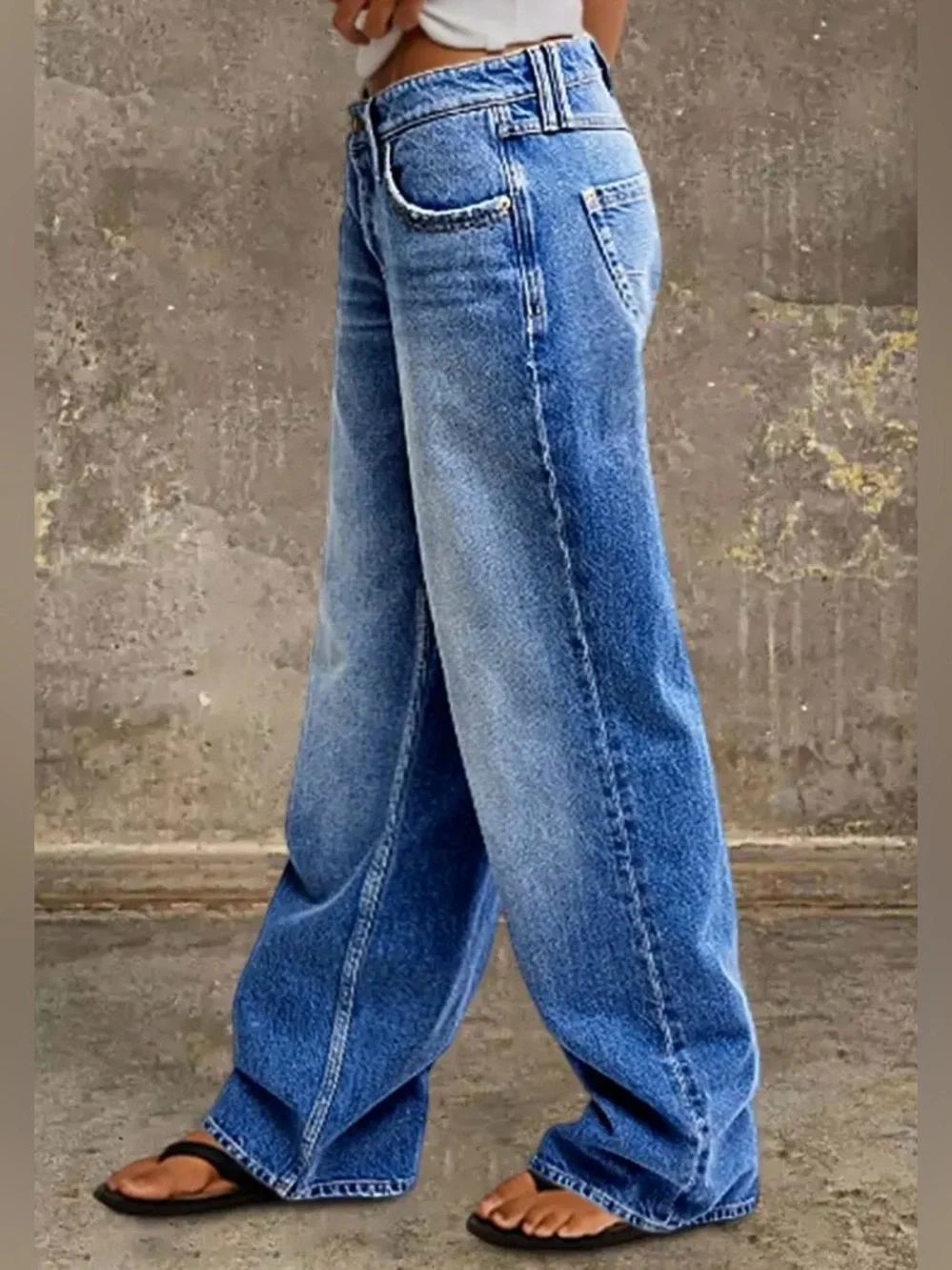 Flamingals Wash Mid Waist Straight Leg Jeans